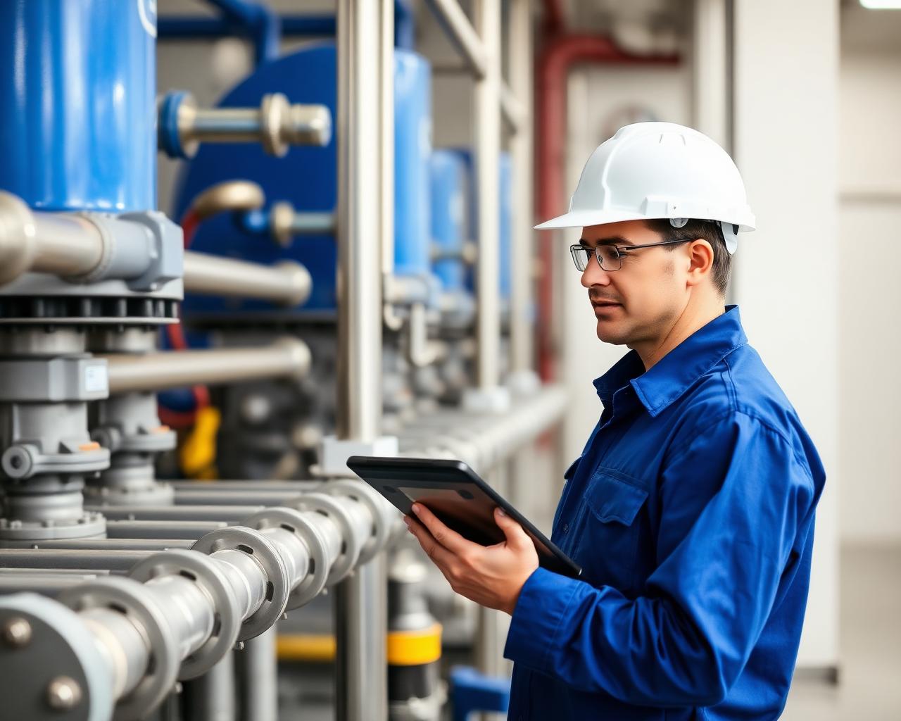 Engenheiro inspecionando equipamento de tratamento
